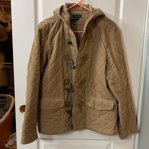 Ralph Lauren quilted corduroy jacket coat with toggle and zip closure XL